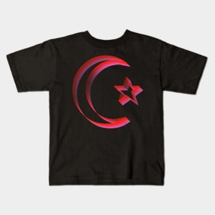 3D Red Star and Crescent Moon Design Kids T-Shirt